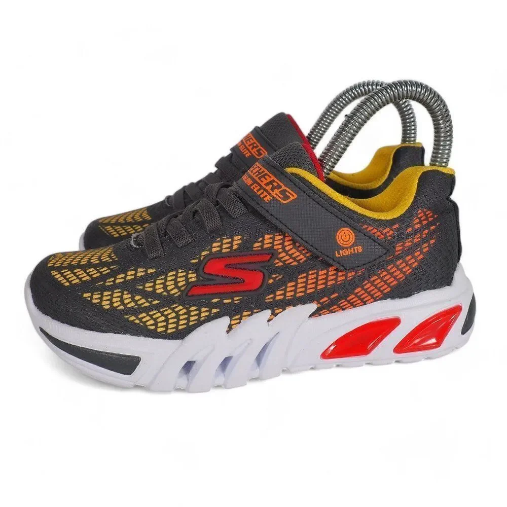 Skechers Flex-Glow Elite Vorlo Light Up Sneakers Grey / Orange / Yellow‎ Youth 2